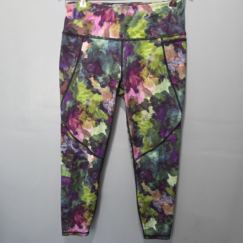 Sweaty Betty Power 7/8 Workout Leggings Multicolor Watercolor Floral Print sz 8